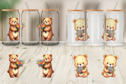Glass Can Bear Spring Bouquet Sublimation artnoy 