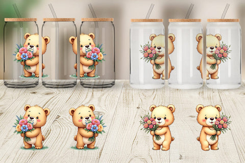 Glass Can Bear Spring Bouquet Sublimation artnoy 