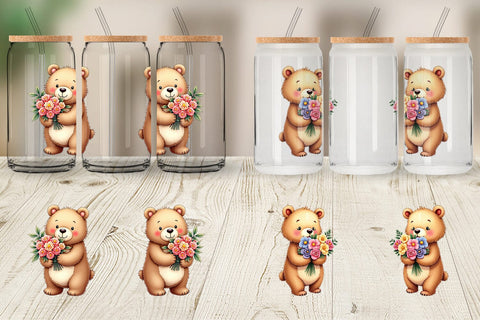 Glass Can Bear Spring Bouquet Sublimation artnoy 