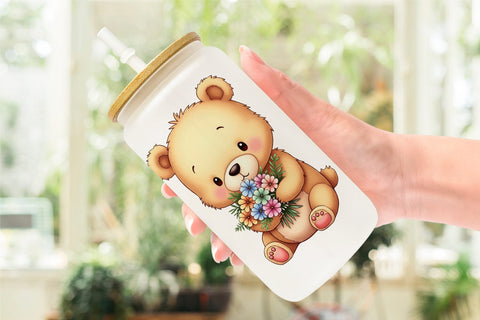 Glass Can Bear Spring Bouquet Sublimation artnoy 
