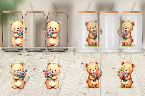 Glass Can Bear Spring Bouquet Sublimation artnoy 