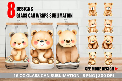 Glass Can Bear Wildlife Sublimation artnoy 