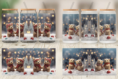 Glass Can Bears Christmas Sublimation artnoy 