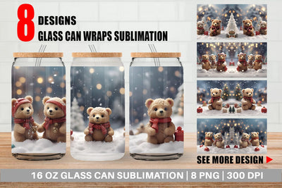 Glass Can Bears Christmas Sublimation artnoy 