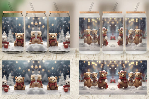 Glass Can Bears Christmas Sublimation artnoy 