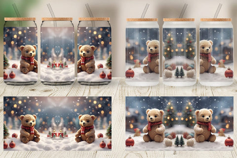 Glass Can Bears Christmas Sublimation artnoy 