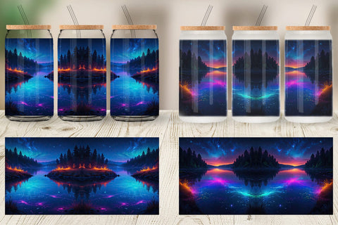 Glass Can Beautiful Lake at Night Sublimation artnoy 