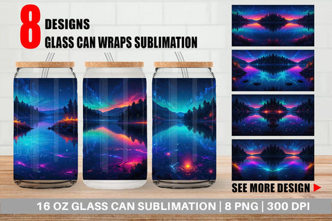 Glass Can Beautiful Lake at Night Sublimation artnoy 