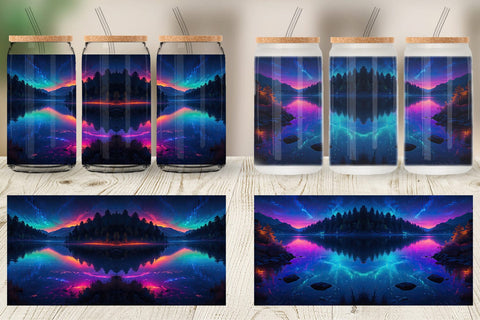 Glass Can Beautiful Lake at Night Sublimation artnoy 