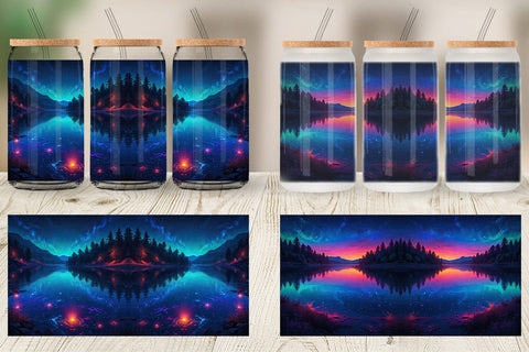 Glass Can Beautiful Lake at Night Sublimation artnoy 