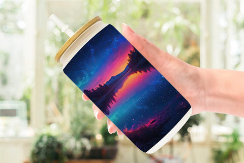 Glass Can Beautiful Lake at Night Sublimation artnoy 