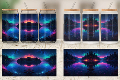 Glass Can Beautiful Lake at Night Sublimation artnoy 