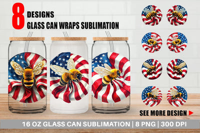 Glass Can Bee 4th of July Sublimation artnoy 