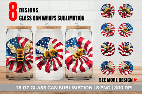 Glass Can Bee 4th of July Sublimation artnoy 