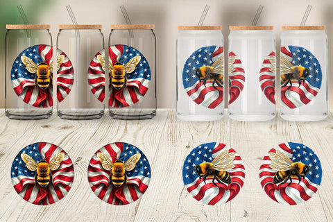 Glass Can Bee 4th of July Sublimation artnoy 