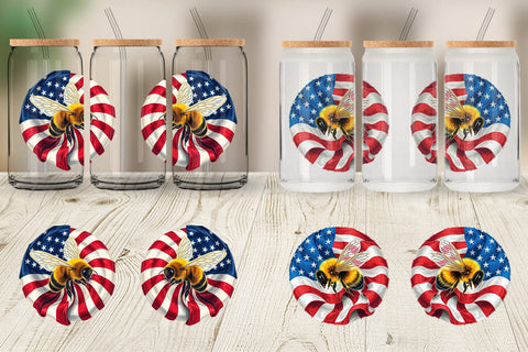 Glass Can Bee 4th of July Sublimation artnoy 