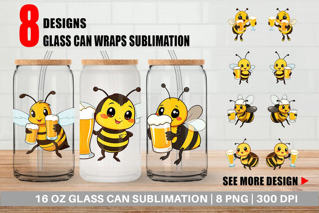 Glass Can Bee Beer Day Sublimation artnoy 