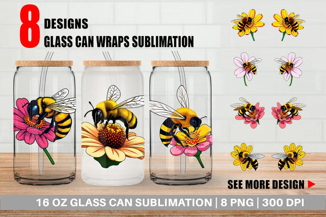 Glass Can Bee on Flower Sublimation artnoy 