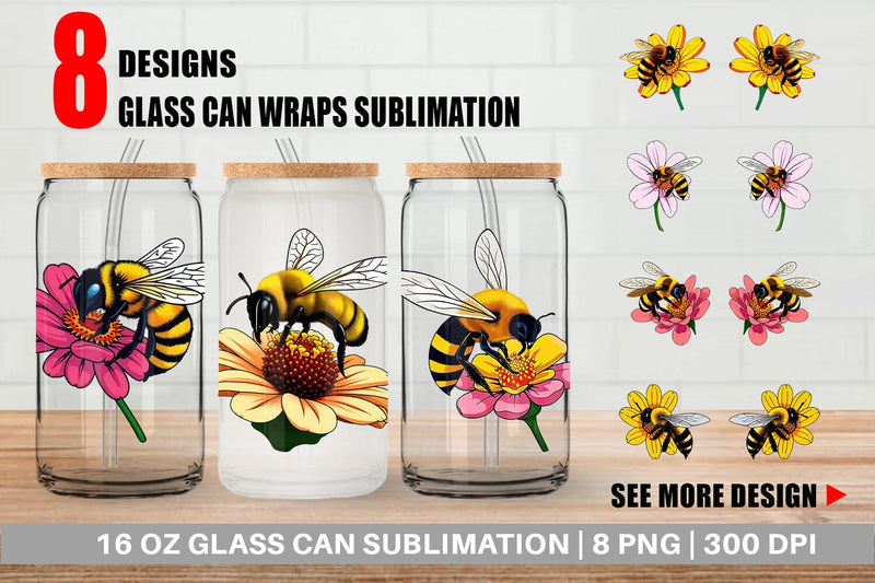 Glass Can Bee on Flower Sublimation artnoy 
