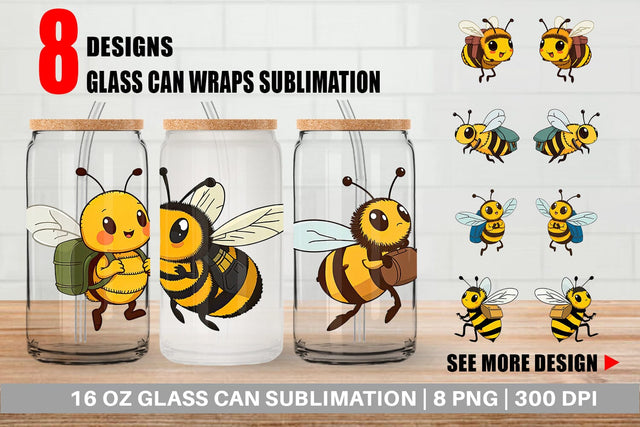 Glass Can Bee with Backpack Sublimation artnoy 