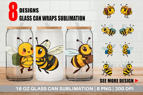 Glass Can Bee with Backpack Sublimation artnoy 