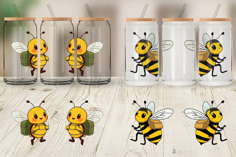 Glass Can Bee with Backpack Sublimation artnoy 