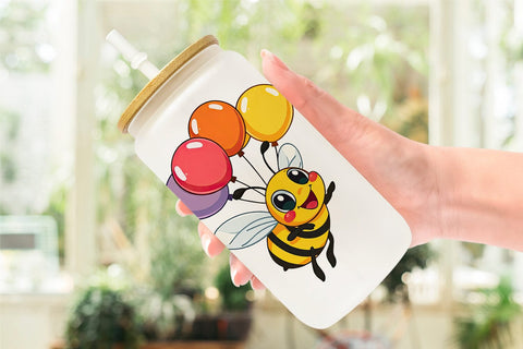 Glass Can Bee with Balloons Sublimation artnoy 