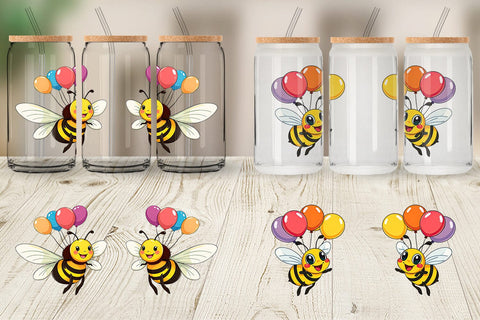 Glass Can Bee with Balloons Sublimation artnoy 