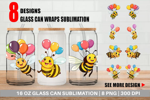 Glass Can Bee with Balloons Sublimation artnoy 