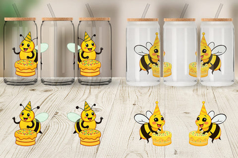 Glass Can Bee with Birthday Cake Sublimation artnoy 
