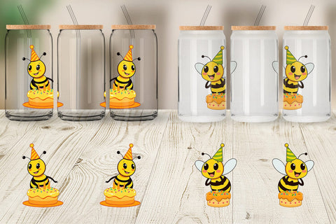 Glass Can Bee with Birthday Cake Sublimation artnoy 