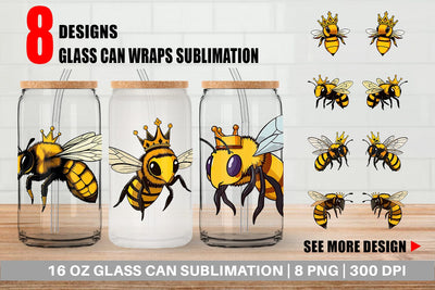 Glass Can Bee with Crown Sublimation artnoy 