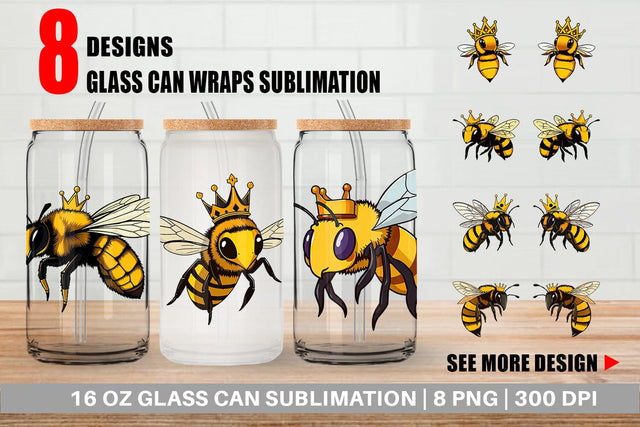 Glass Can Bee with Crown Sublimation artnoy 