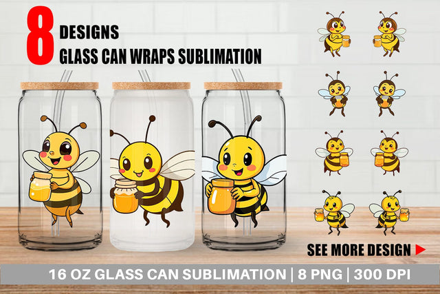 Glass Can Bee with Honey Jar Sublimation artnoy 