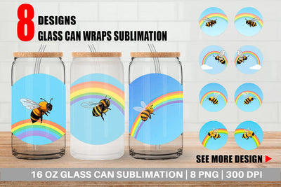 Glass Can Bee with Rainbow Sublimation artnoy 