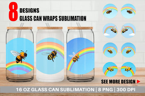 Glass Can Bee with Rainbow Sublimation artnoy 