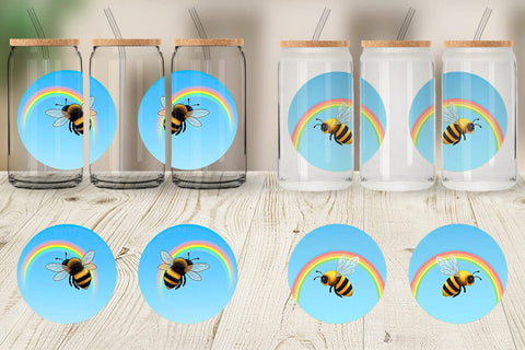 Glass Can Bee with Rainbow Sublimation artnoy 