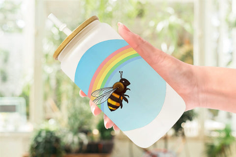 Glass Can Bee with Rainbow Sublimation artnoy 