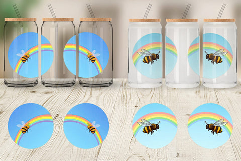Glass Can Bee with Rainbow Sublimation artnoy 