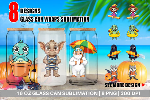 Glass Can Big Eye Summer Monster Surfing Sublimation artnoy 