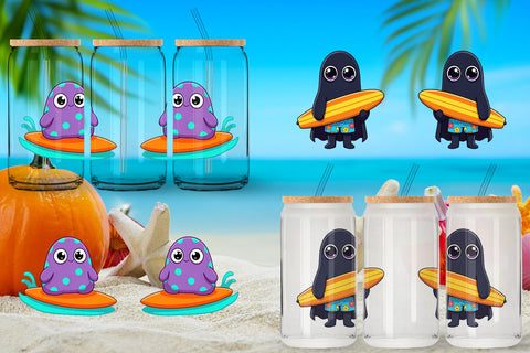 Glass Can Big Eye Summer Monster Surfing Sublimation artnoy 