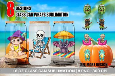 Glass Can Big Eye Summerween Beach Party Sublimation artnoy 