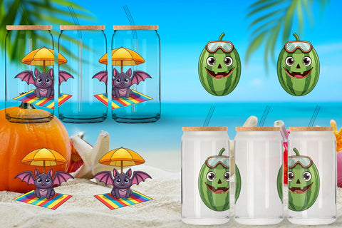 Glass Can Big Eye Summerween Beach Party Sublimation artnoy 