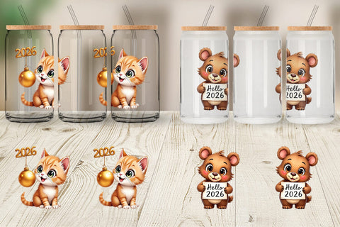 Glass Can Big-Eyed New Year's Animal Party 2026 Sublimation artnoy 