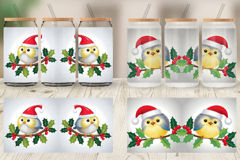 Glass Can Bird on Holly Branch Sublimation artnoy 