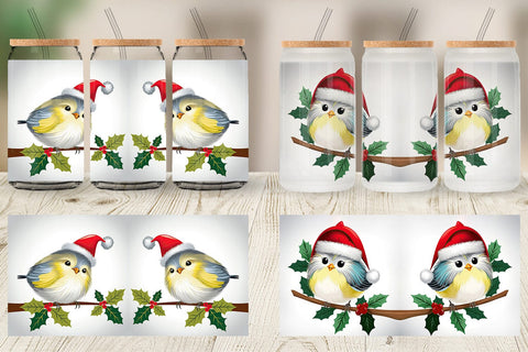 Glass Can Bird on Holly Branch Sublimation artnoy 