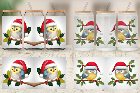 Glass Can Bird on Holly Branch Sublimation artnoy 