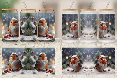 Glass Can Bird Robin Christmas Sublimation artnoy 