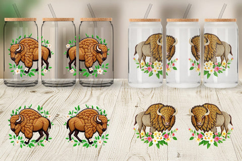 Glass Can Bison Embroidery Sublimation artnoy 