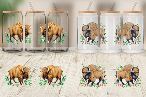 Glass Can Bison Embroidery Sublimation artnoy 
